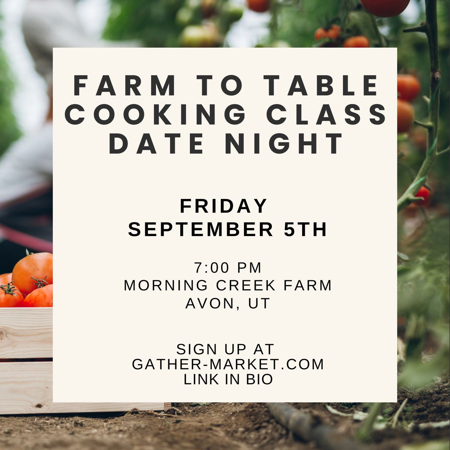 September 5 @ 6:30 pm - Farm to Table Cooking Class for Two